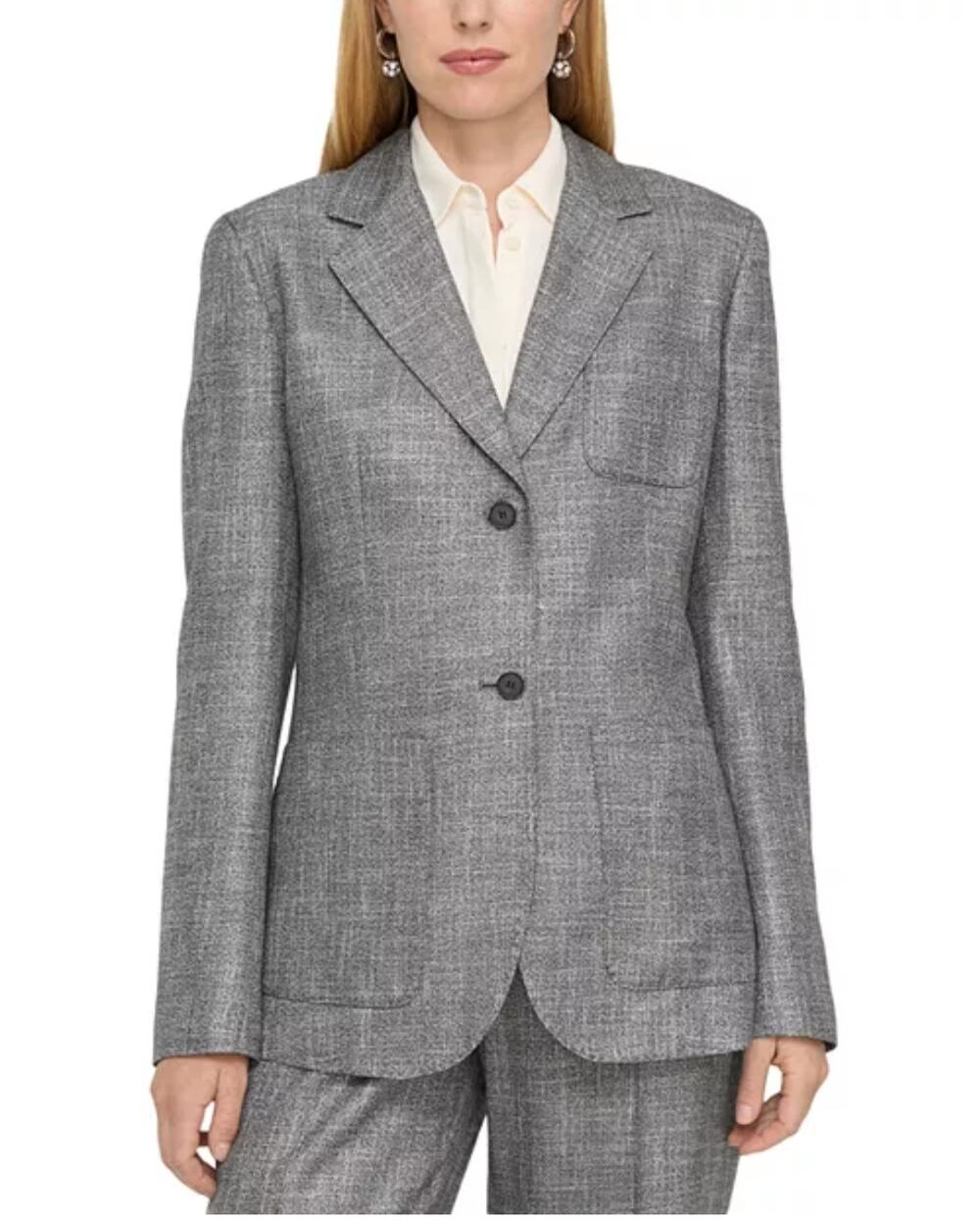 Lafayette 148 New York Single-Breasted Pinstripe Twill Blazer Taupe Brown Sz 12